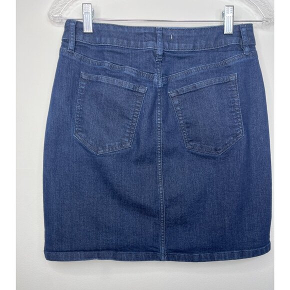 LOFT Denim Skirt Size 4 Women’s Mini Skirt Dark Wash Stretch Jean - Picture 2 of 12